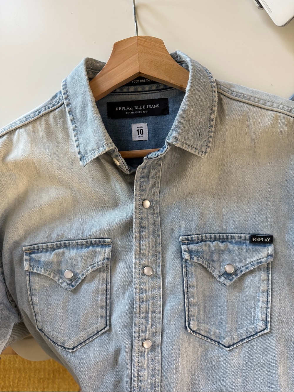 Replay Blue Jeans Light Blue Denim Shirt - Classic Western Pocket Shirt - Picture 3 of 7